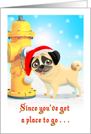 Humorous Christmas Potty Pug with Fire Hydrant card