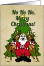 Funny Santa Claus with Reindeer for Christmas card