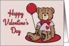 Teddy Bear with a Heart Pattern Shirt and Holding a Balloon card