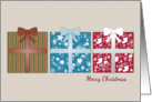 Wrapped Gifts on a Beige Background for Christmas card