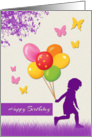 Girl Silhouette Butterfly and Balloons Birthday Card