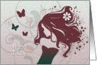 Silhouette Girl with Butterflies Birthday Card