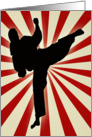 Karate Kick in Front of Sunburst Birthday Card