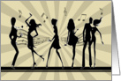 Silhouette Dancing in Front of Music Notes and Sunburst Birthday Card