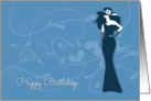Pretty Lady in Blue with Swirls Birthday Card