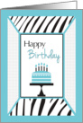 Light Blue, Black and White with Cake and Zebra Pattern card