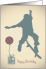 Boy Skateboarding with Present and Balloon Birthday Card