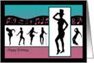 Jazz Dancers with Music Notes and Pink Background Birthday Card