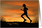 Silhouette Runner in Front of a Sunset Birthday Card