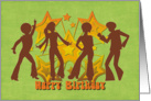 Four Groovy Disco Dancers in Front of Stars Birthday Card