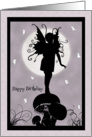 Fairy Standing on Mushroom with Smaller Fairies Birthday Card