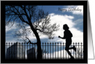 Silhouette Runner in the City by a Tree Birthday Card