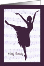 Beautiful Ballerina in front of Sheet Music Background Birthday Card