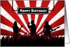 Silhouette Rock Concert with Sunburst Birthday Card