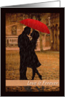 Silhouette Couple Embrace in the Rain for Love is Forever Card