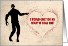 Funny Zombie with Blood Splatter Heart Valentines Day Card