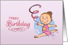 Illustrated Girl Rhythmic Gymnast Jumping Birthday Card