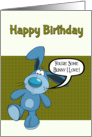 Blue Cartoon Bunny Rabbit with Pun on a Pop Art Style Background card
