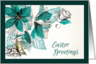 Easter Greetings Green Exotic Flowers Watercolor card