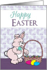 Pink Bunny with Easter Basket and Colored Eggs card