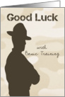 Drill Sergeant Silhouette with Camouflage Background Good Luck card
