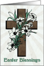 Easter Blessings with Cross and Lilies with Sunburst Background card