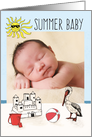 Summer Baby Announcement Custom Photo with Beach Scene card