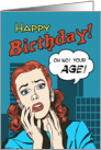 Funny Comic Book Cover Birthday Greeting with Terrified Girl card