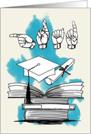 ASL Grad Invitation with Grad Finger Speak and Books card