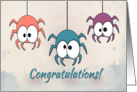 Three Colorful Spiders with a Watercolor Background for Congratulation card