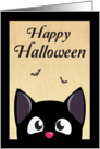 Cute Black Cartoon Cat Looking Over the Bottom for Halloween card