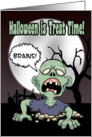 Zombie Coming from the Ground Demanding Brains for Halloween card