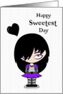 Emo Girl with Black Heart and Purple Dress for Sweetest Day card