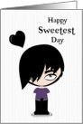 Emo Boy with Black Heart and Purple Shirt for Sweetest Day card