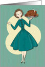 Retro Woman Carrying a Turkey for Thanksgiving card