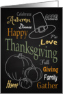 Chalkboard Thanksgiving Words with Pilgrim Hat and Pumpkins card