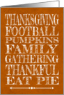 White Words on an Orange Background Noting Thanksgiving Terms card