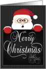 Santa Holds a Chalkboard with Merry Christmas and Gifts card