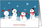 Snowmen Playing and Laughing with Snowflakes for Seasons Greetings card