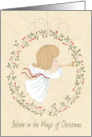 Cute Angel with Horn and Holly Ring for Christmas card