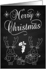 Retro Chalkboard with Reindeer and Presents for Christmas card