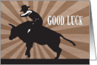 Silhouette Cowboy on Bucking Bull for Good Luck card