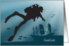 Scuba Diver Silhouette with Shipwreck for Good Luck card