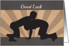 Two Silhouette Wrestlers with Sunburst Background for Good Luck card