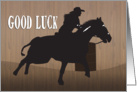 Female Rodeo Competitor doing Barrel Racing for Good Luck card