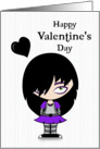 Emo Girl with Black Heart for Valentines Day card