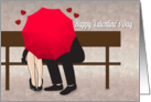 Couple on a Bench Behind a Red Umbrella for Valentines Day card