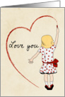 Girl Drawing a Heart with Love You for Valentines Day card
