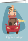 Girl Driving Off to College with Red Car and Suitcases card