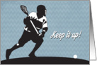 Silhouette Lacrosse Player with Sunburst Background for Encouragement card